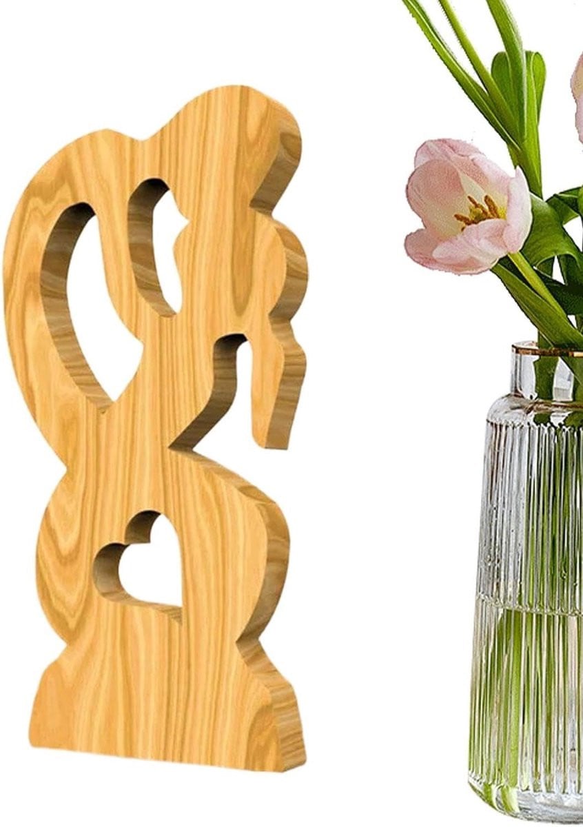 Houten Beeld Paar Liefdesdecoratie Houtkleur 15 x 15 cm