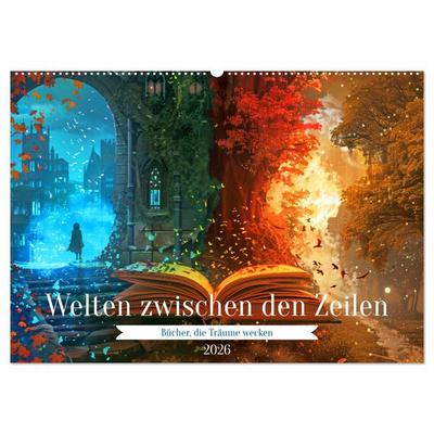 Welten zwischen den Zeilen - Bücher, die Träume wecken (Wandkalender 2026 DIN A2 quer), CALVENDO Monatskalender