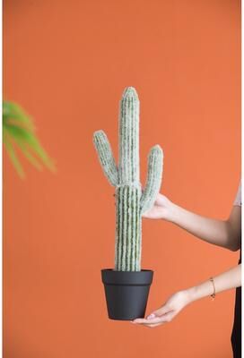 Kodotan sofa Artificial Saguaro Cactus in Black Pot 24.5 Inch Indoor Outdoor Desert Decor - Green