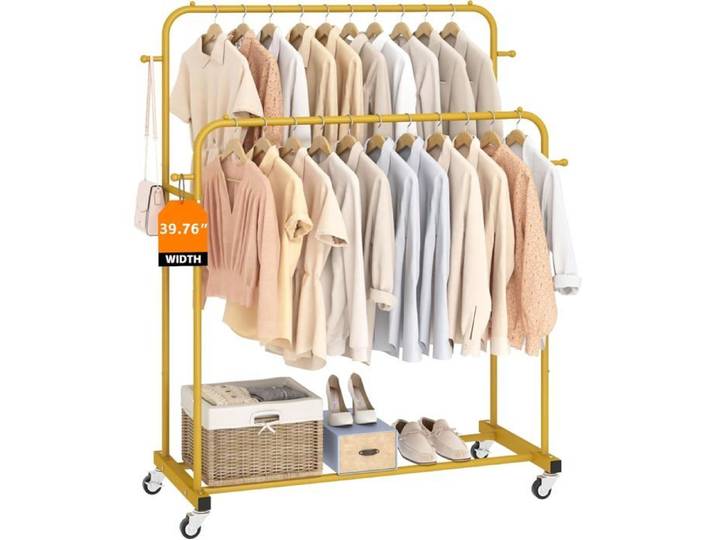 Portant À Vêtements Double Tringle Avec Roulettes Porte-Vêtements Pour Suspendre Les Vêtements 4 Crochets Porte-Vêtements Multi