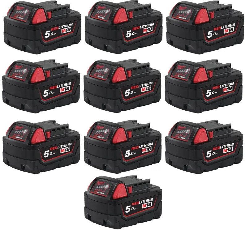 Milwaukee M18B5 18V 5.0Ah RedLithium-Ion Battery - 10 Pack