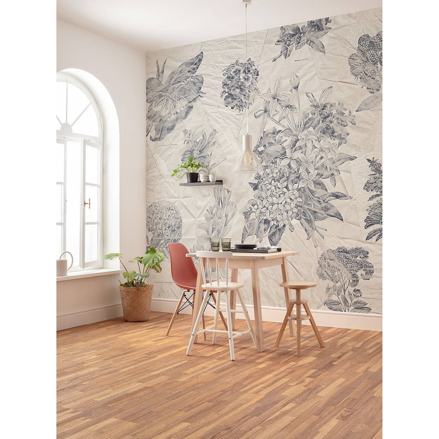 home24 Fotobehang Botanical Papers Modern Floral Mural in zwart, bruin en wit, 300 cm