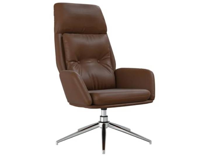 Relaxsessel aus Skora, Braun, Schwenkbar 360 mit Leder, Metallrahmen, 360 Grad drehbar, dicke Polsterung, Armlehnen, stabile Konstruktion