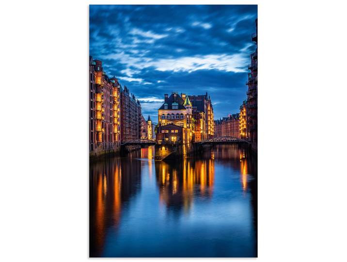 Wandbild ARTLAND Wasserschloss Speicherstadt in Hamburg , blau (farbe bild(er): blau), B:80cm H:120cm, Alu Dibond, Bilder, Wandbild, als Alubild, Leinwandbild, Poster, Wandaufkleber in verschied. Grössen