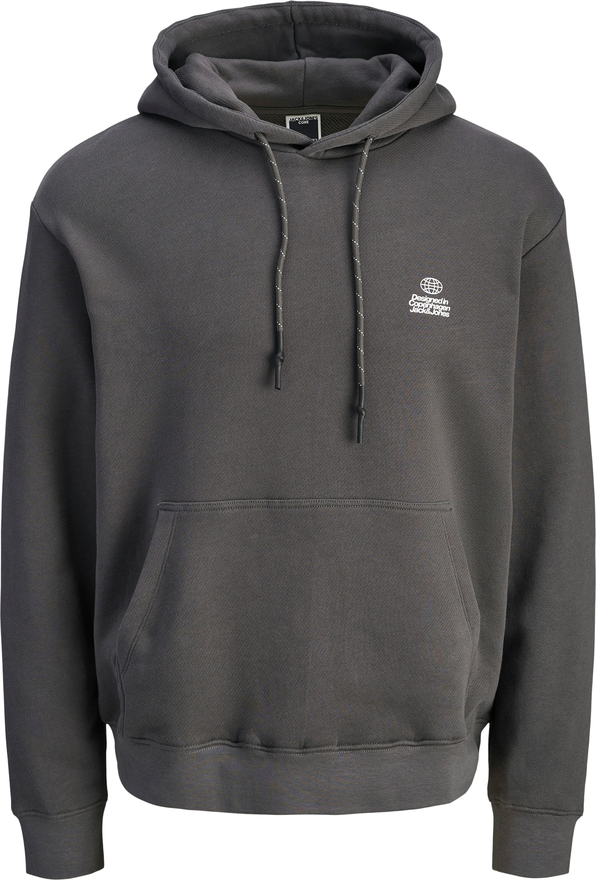 Kapuzensweatshirt JACK & JONES "JCOFLARE BACK PHOTO PRINT SWEAT HOOD", Herren, Gr. M, grau (pavement), angeraute Sweatware, Obermaterial: 100% Baumwolle, unifarben, relaxed fit, Rippbündchen, Sweatshirts Kapuzensweatshirt pavement M