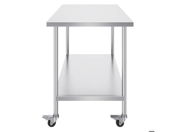 Facile à installer table de travail en acier inoxydable avec roulettes et hauteur réglable pour préparation alimentaire