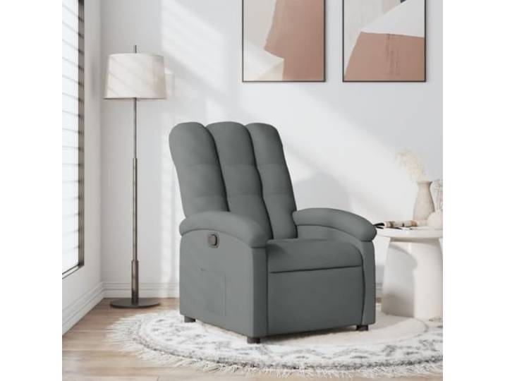 Relaxsessel Dunkelgrau Stoff mit Manueller Liegefunktion und Seitentasche Manuelle 135-Grad-Neigung, Seitentasche, Holz-Metall-Rahmen, 110 kg Belastbarkeit