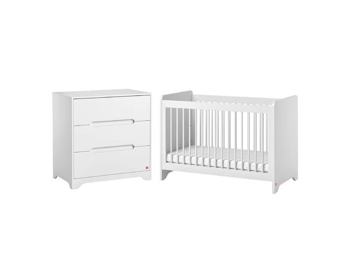 Lit bébé 60x120 et commode 3 tiroirs Vox Ova Blanc