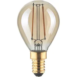 LightMe LED Filament Tropfenform P45 GOLD, E14, 2.5W 180lm 1800K, schaltbar, Goldglas klar LM85053