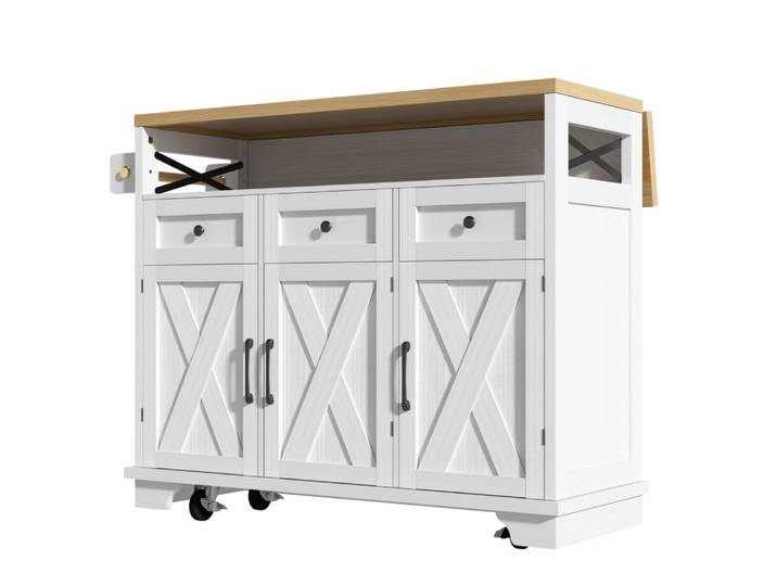 Ilot de cuisine en mdf avec rangement blanc 118x43x98 cm
