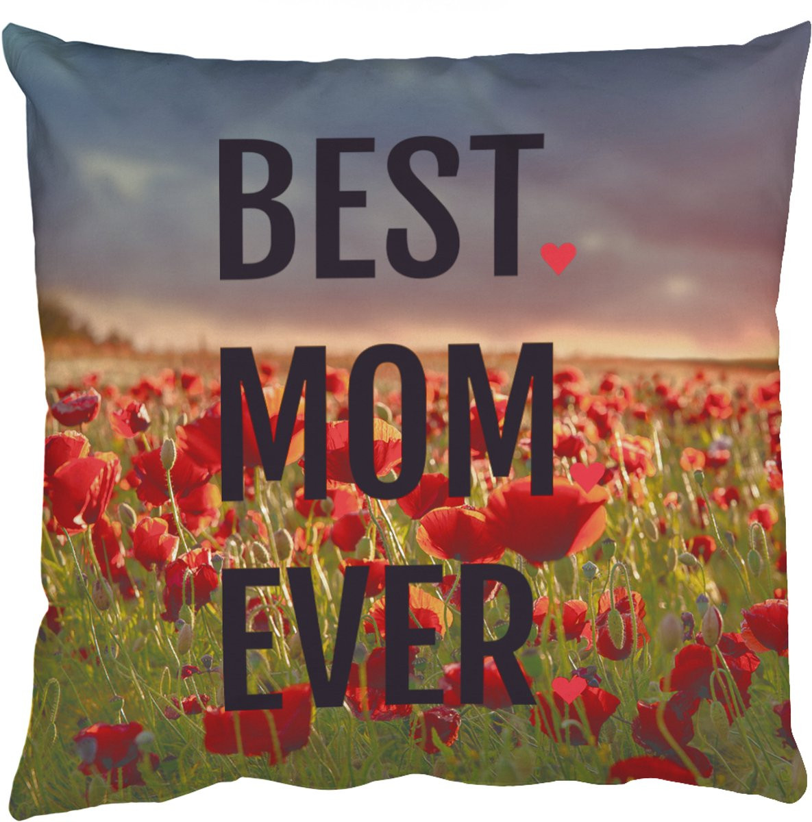 Katoenen sierkussen met Moederdag quote Best mom ever en klaprozen - 50 x 50 cm