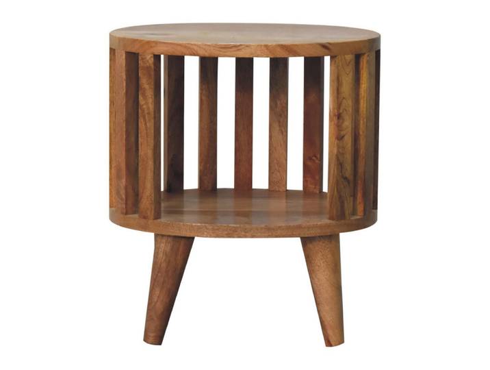Artisan Furniture Nachttisch Ariella MIT Einfacher Regal, Beige, Holz, Echtholz,Mangoholz, Holz Optik, 36x40x26 cm, Schlafzimmer, Nachttische