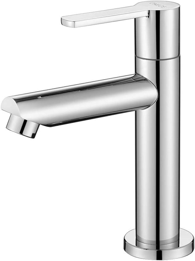 Merkloze messing koudwaterkraan voor de badkamer met keramische ventielkern en luchtspaarfunctie, 22 cm