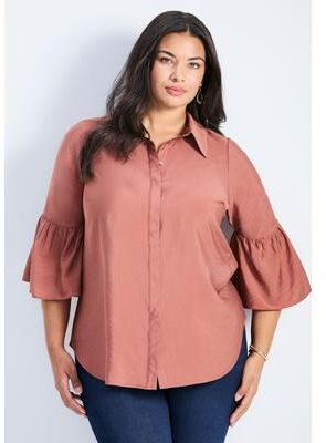Plus Size Women's Sonia Bell Sleeve Shirt by Avenue in Hazelnut (Size 16)