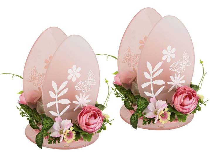 Teelichthalter I.GE.A. Ei , rosa, B:12cm H:16cm, Glas, Kunststoff, Polyester, Kerzenhalter, Teelichthalter, 2er Set Windlicht Osterhase Glas Holz Kerzenleuchter Frühlingskranz 3D