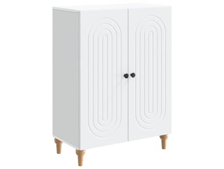 Sideboard Weiß 66 x 34,5 x 90 cm Holzwerkstoff Modernes Design, gestreiftes Muster, 90°-Pendeltüren, praktische Regale, Holzwerkstoff, pflegeleicht