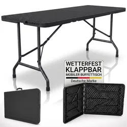 JUSKYS® Klappbarer Gartentisch Easyfold Schwarz - Klapptisch mit Tragegriff, stabiler multifunktionaler Buffettisch, 180x74x74 cm