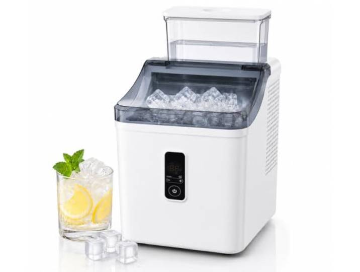 Tisch-Eiswürfelmaschine mit zwei Wasserbefüllmöglichkeiten, tragbarer selbstreinigender Eisbereiter für Zuhause, einstellbare Eisstärke, 1–24-Stunden-Timer, Eis fertig in 20 Minuten,YH820