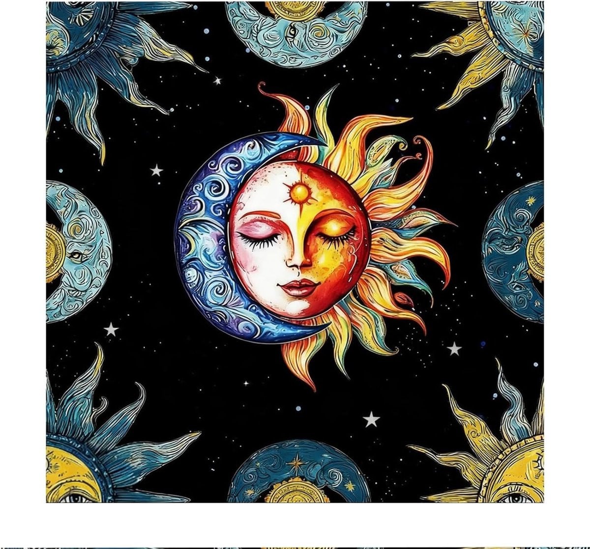 Altar tafelkleed met zon en maan design voor tarot en orakelkaarten