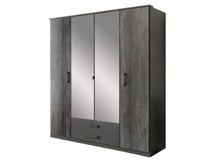 Kleiderschrank Duisburg Grafit Digi-Steel-Optik Drehtürenschrank 4-türig mit Spiegel