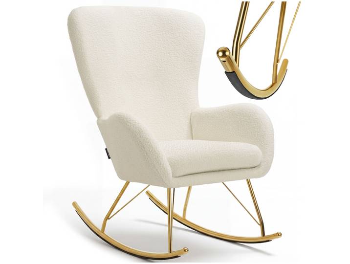 Schaukelstuhl Swing mit Stahlkufen und dicker Polsterung - creme/gold