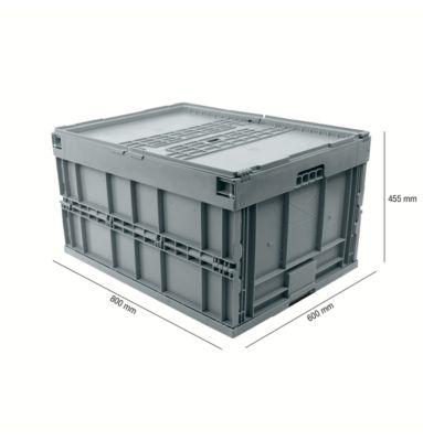 EURO-Maß Faltbox 8645 DS, mit Deckel, Volumen 171,2 l, mit Stirnteilsicherung, grau