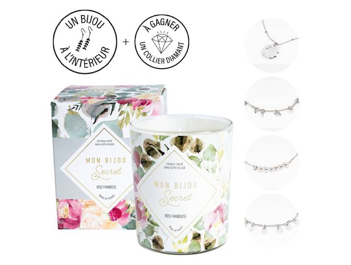 Bougie Bijou Rose Framboise bracelet argenté