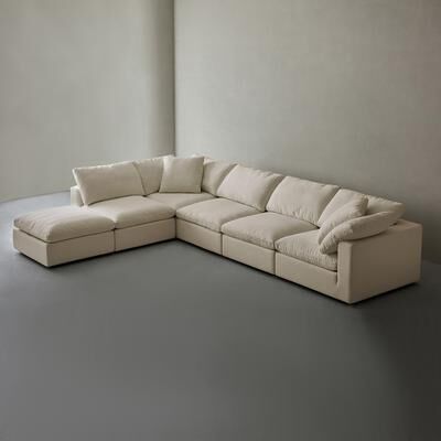 Lesly Square Arm Linen Fabric Rectangle Sectional Sofa Combination Sofa in Linen Beige