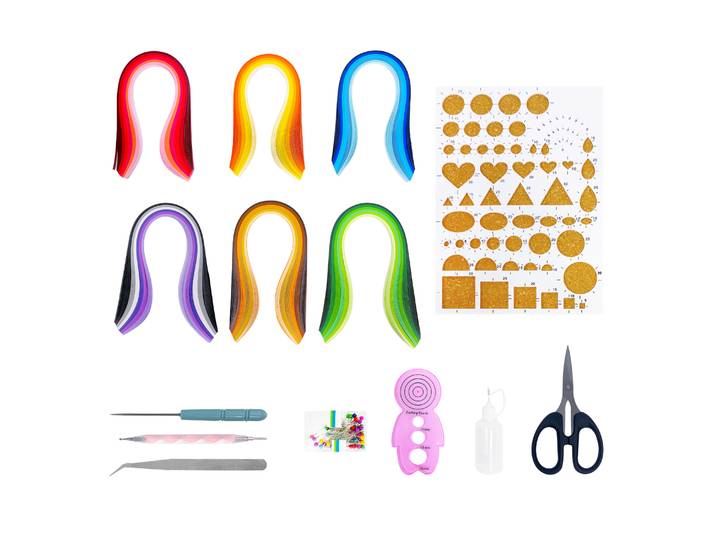 Bastelpapier Quilling Set 600 Streifen und 8 Werkzeuge bunt