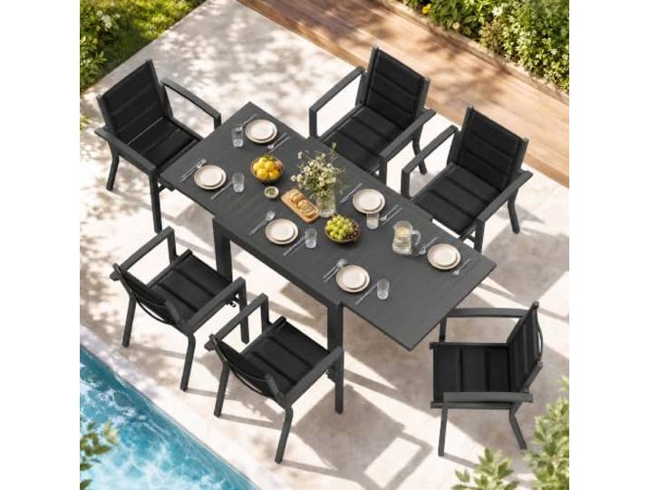 JUMMICO Gartenmöbel Set mit 6 Stühlen, Ausziehbarer Tisch 80–160 x 80 cm, Aluminium Balkonmöbel, Schnelltrocknende Sitzpolster, Bis 150 kg Belastbar, für Garten Balkon Terrasse