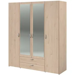 KLEIDERSCHRANK mit Spiegel Eiche 160 cm 4-türig Drehtürenschrank