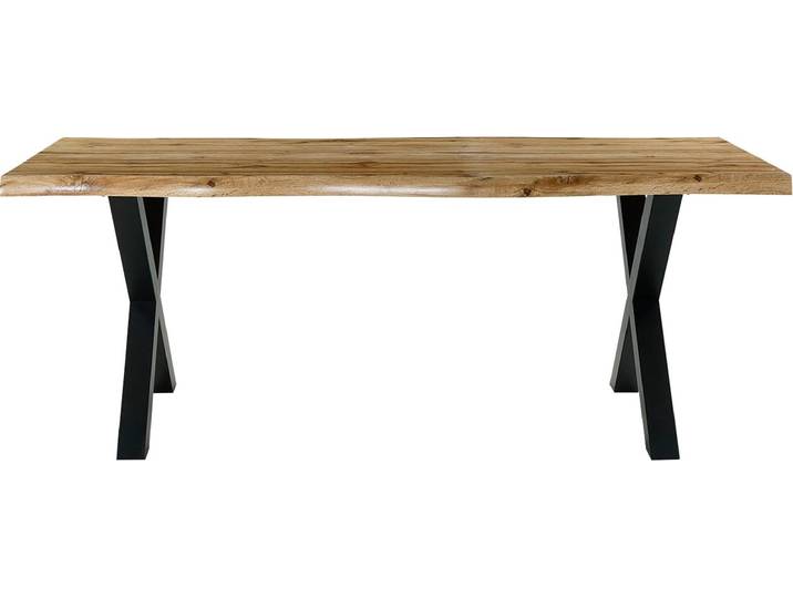 Esstisch JOCKENHÖFER GRUPPE Marlon , schwarz (schwarz, wildeiche), B:200cm H:76cm T:100cm, Tische, Esstisch, geschwungene Baumkantenoptik und schwarzes Untergestell