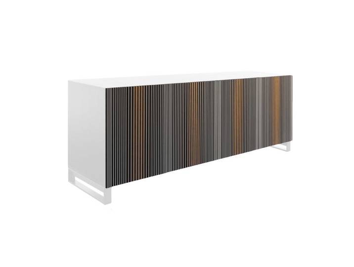 HORM buffet avec 4 portes CARLOS sur base Minimal Design L 192 cm (H 80 cm, blanc mat - bois et verre)