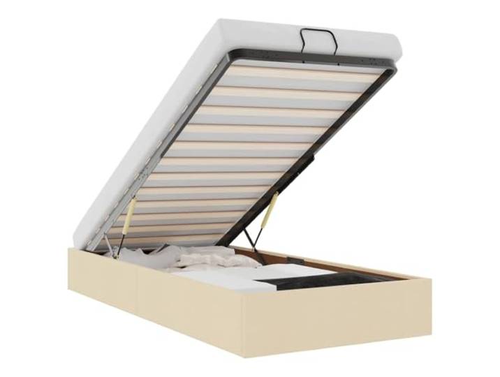 PUGYNBK Ottoman-Bettgestell mit Aufbewahrung, cremefarbener Stoff, 90 x 190 cm