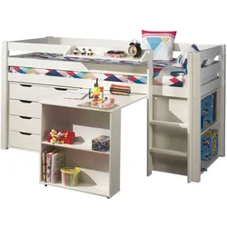 HOCHBETT Karolina 210x114x106 Massivholz+MDF Weiß Kommode Regal