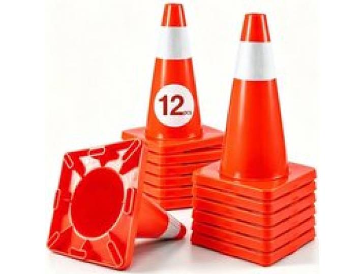 VEVOR 12er-Pack 45,7 cm Verkehrskegel, Sicherheits-Straßenparkkegel mit PVC-Basis, Orangefarbene Verkehrskegel, Gefährliche Baukegel für das Parken im Hausverkehr