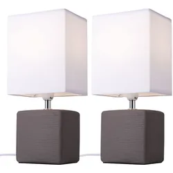2er Set Tischlampen Keramik braun Textilschirm weiß Nachttischleuchten, 1x E14 LED 4 Watt 320 Lumen, LxBxH 13x11x29cm, Wohnzimmer Schlafzimmer