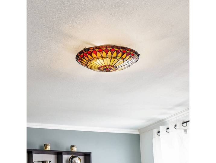 Elstead Tiffany Deckenlampe West End, dimmbar, Multicolour, für Wohn- / Esszimmer, Metall, Tiffany, Deckenlampe