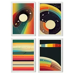 POSTER Set mit 4 Abstrakt Spiral Moderne Galaxien A3 Weißer Rahmen