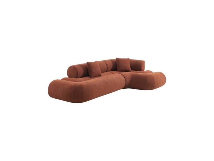 Canapé d'angle compressé droit organique 3 places bouclette texturée terracotta
