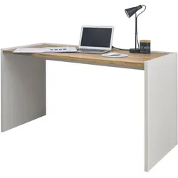 SCHREIBTISCH weiß matt, Eiche Wotan 143 x 62 cm, Laptoptisch mit großer Arbeitsfläche