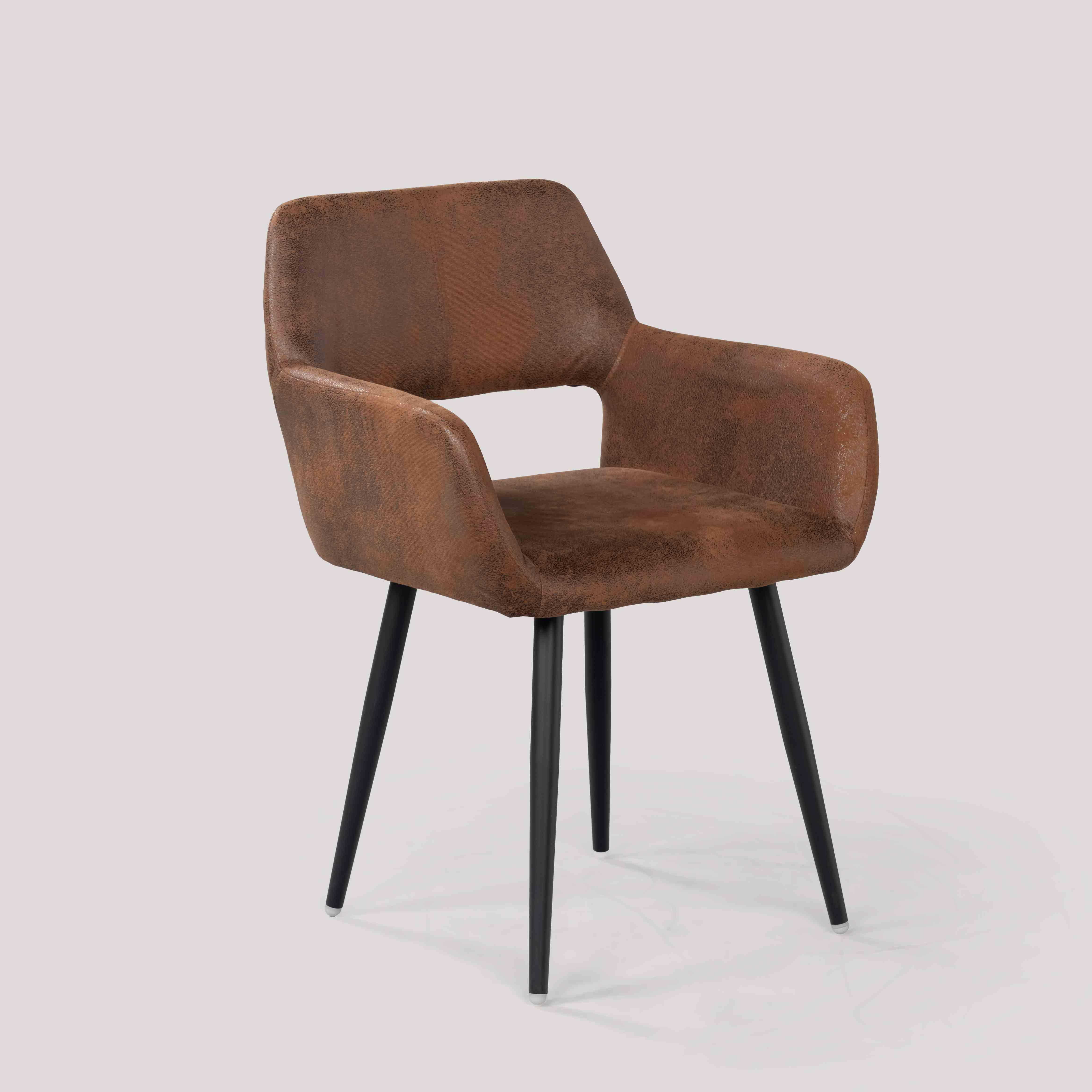 Retro-Loungesessel, 56x56x78,5 cm - Brauner Sessel mit Samtbezug, offener Rückenlehne und verstellbaren Fußkappen