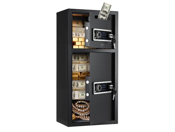VEVOR Coffre-fort électronique pour documents\, double porte\, 93\,45 litres\, coffre-fort pour argent\, avec clavier électronique\, système antivol\, serrure de sécurité numérique avec clé\, fente de dépôt\, couleur noire