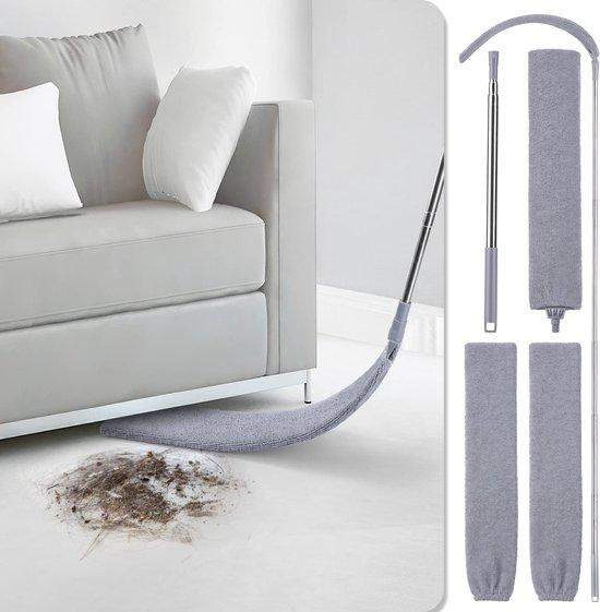 Benza Ibenzoa Telescopische microvezelstofwisser met flexibele kop en 3 reservehoezen, roestvrij staal, 39–180 cm
