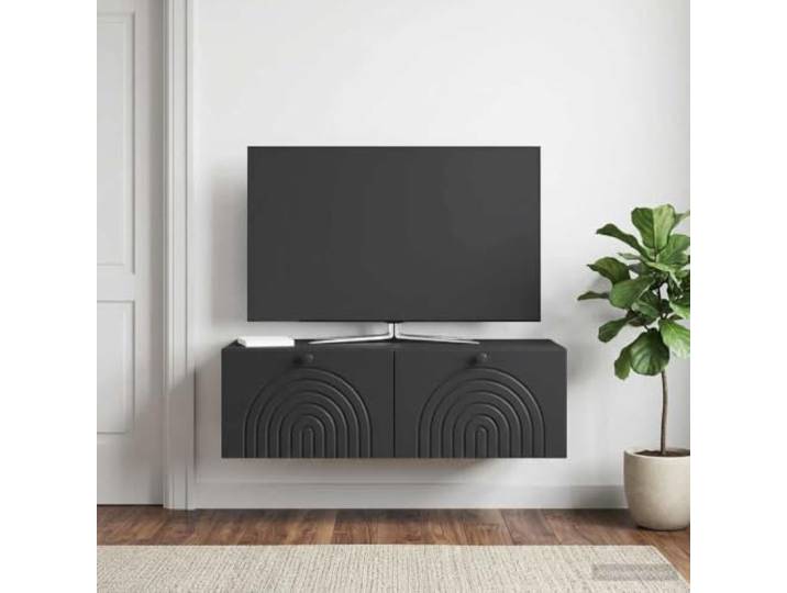GKMBCVDFR Wandmontierter TV-Schrank Schwarz 99 x 41 x 30 cm Holzwerkstoff Doppeltüren, Metallknopfgriffe, pflegeleichte Oberfläche, flexible Wandmontage, Stauraum für Medien