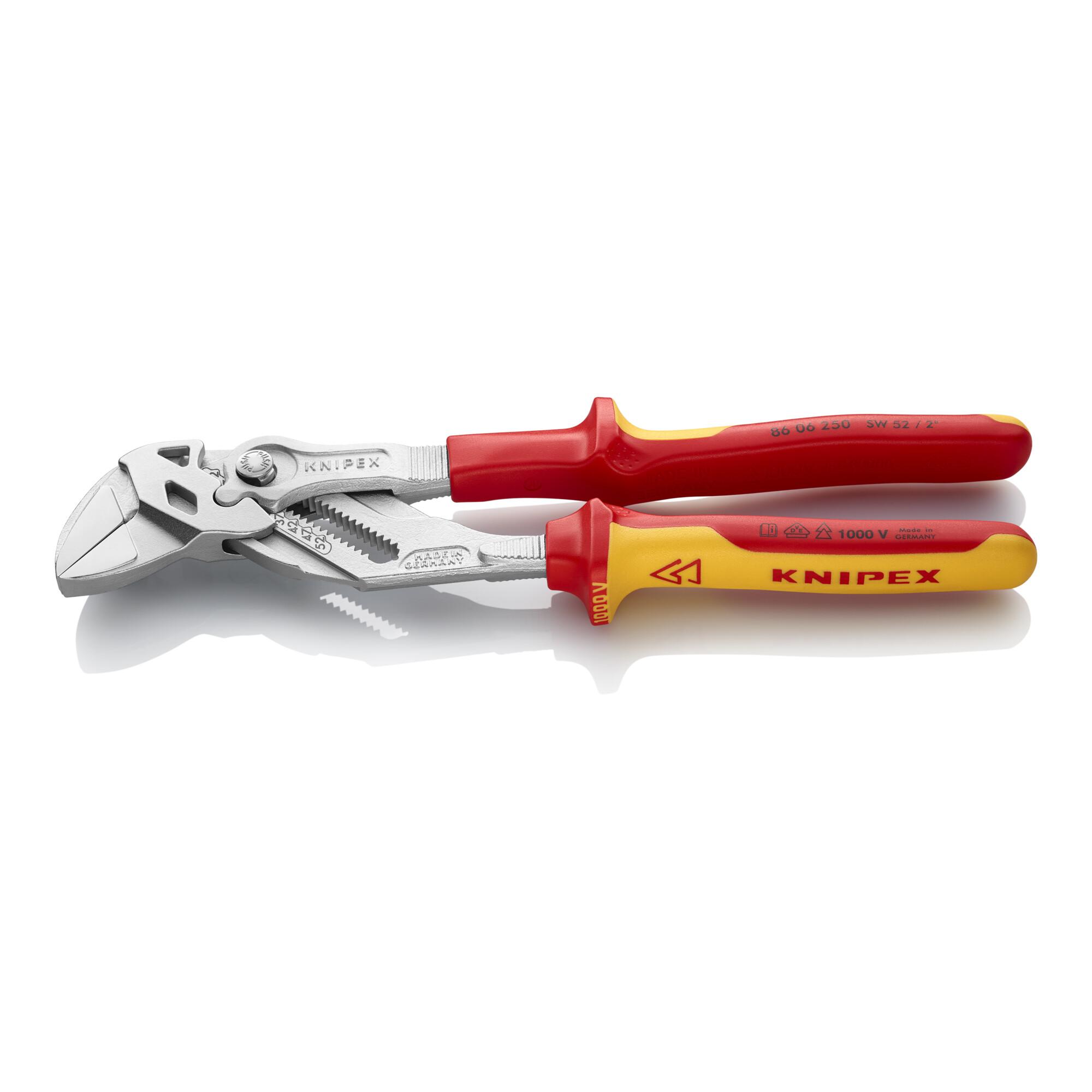 KNIPEX 86 06 250 Zangenschlüssel Zange und Schraubenschlüssel in einem Werkzeug isoliert mit Mehrkomponenten-Hüllen, VDE-geprüft verchromt 250 mm)
