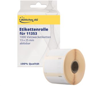 Böttcher-AG Dymo-Etiketten für Dymo 11353, weiß, 13x25mm ablösbar 1000 Vielzweck-Etiketten 1 Rolle