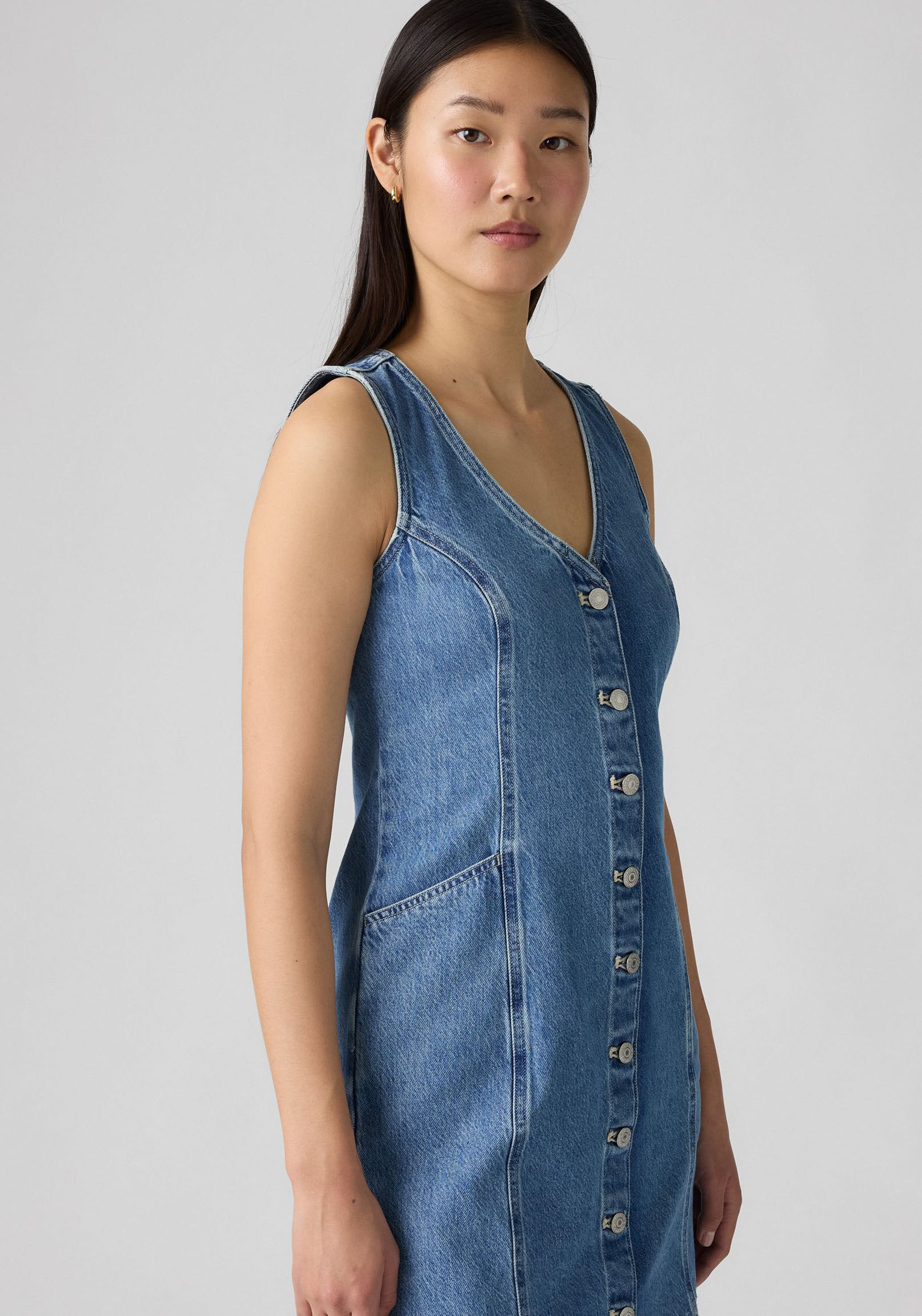 Jeanskleid LEVI'S "VIANNA VEST DRESS", Damen, Gr. XS (34), N-Gr, blau (special showing), Denim/Jeans, Obermaterial: 100% Baumwolle, slim fit mini, V-Ausschnitt, Kleider Jeanskleid, mit V-Ausschnitt, Slim Fit, ärmellos special showing XS (34), N-Gr