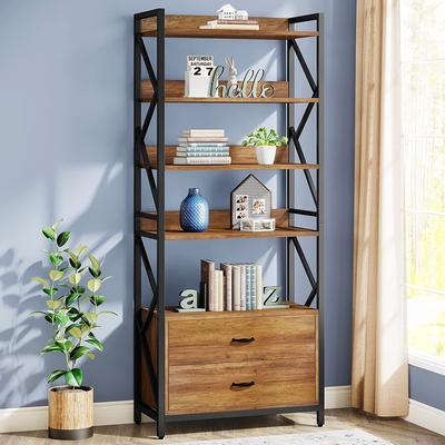 1Easylife 5-Tier Bookcase with 2 Drawers, 70.86'' Tall Bookshelf with Open Storage Shelf for Home Office