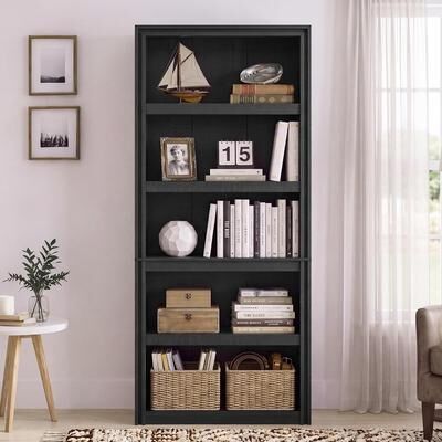 "Garvee 71"" Tall Open Display Shelves Bookcase 5 Tier Bookshelf Library Storage, Farmhouse Book Cabinet, Anti Tipping"